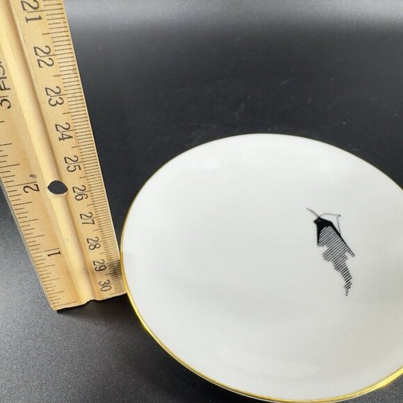 Freiberger Porzellan Round Dish Plate Unique Design Germany MCM Gold Edge Set 2 - Picture 4 of 12